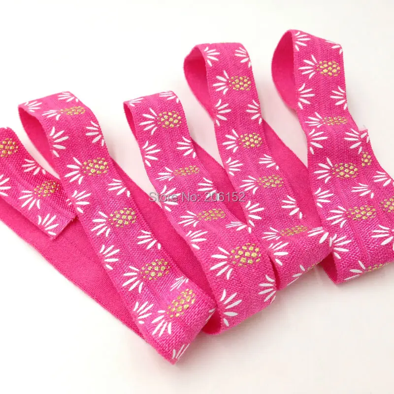 

Pineapple Print Foldover Elastic FOE Elastic for Hair Accessories 10yards DIY Headwear Fold Over Elastic Ribbon Free shipping