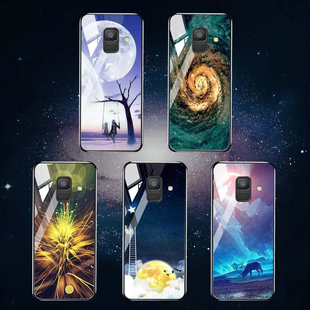 Soaptree чехол из закаленного стекла для samsung Galaxy A8 A6 Plus чехол s Star Space мультфильм для samsung A8 A730F A530F чехол бампер