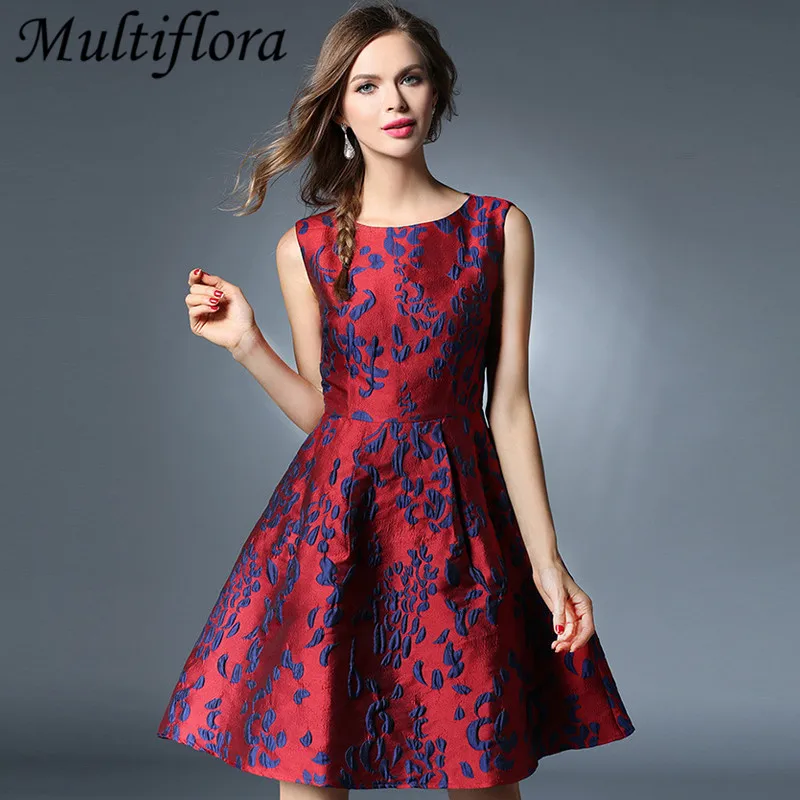Multiflora 2019 summer dress new high-end women's sleeveless Knee-Length Jacquard Dress | Женская одежда