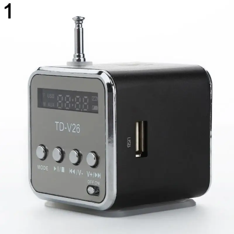Черный TD-V26 мини-динамик портативный MP3 музыкальный плеер с ЖК-поддержкой fm-радио Micro TF SD Стерео Громкий динамик для ноутбуков мобильных телефонов - Цвет: Черный