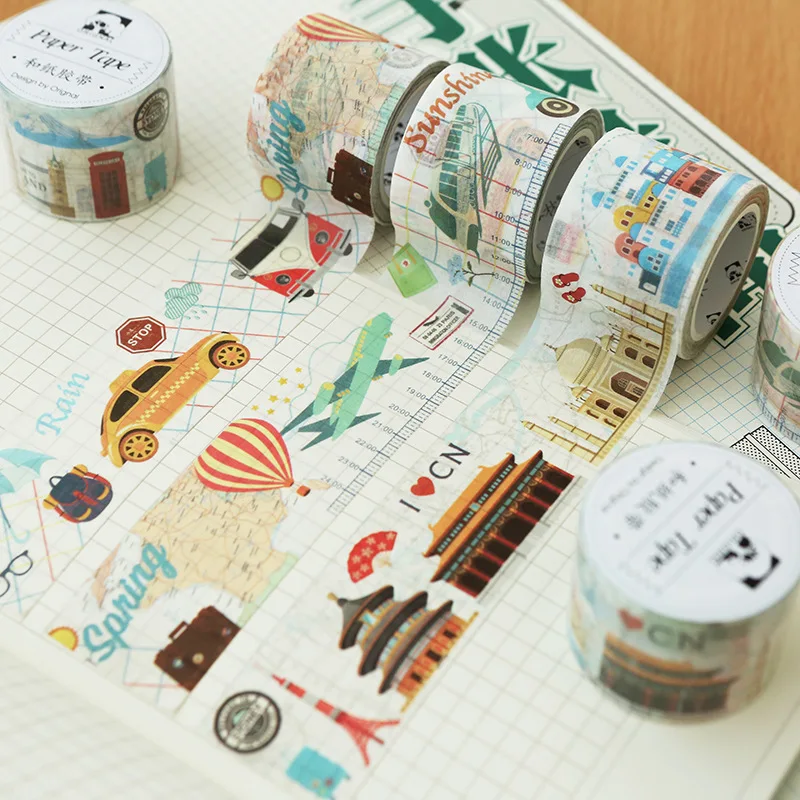 

3cm*7M Vintage travel washi tape DIY decoration scrapbooking planner masking tape adhesive tape label sticker High Quality