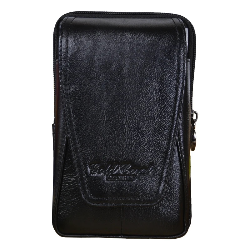 

GOLD CORAL Genuine Leather Male Waist Pack Designer 5.5 inchMobile phone Waist Bags Vintage Belt Loop Pouch Travel Bags 028