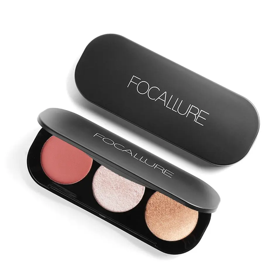 Focallure 3D Shimmer хайлайтер осветитель 3 вида цветов для женщин контур лица макияж пудра комплект гладкой щек румяна и хайлайтер палитра