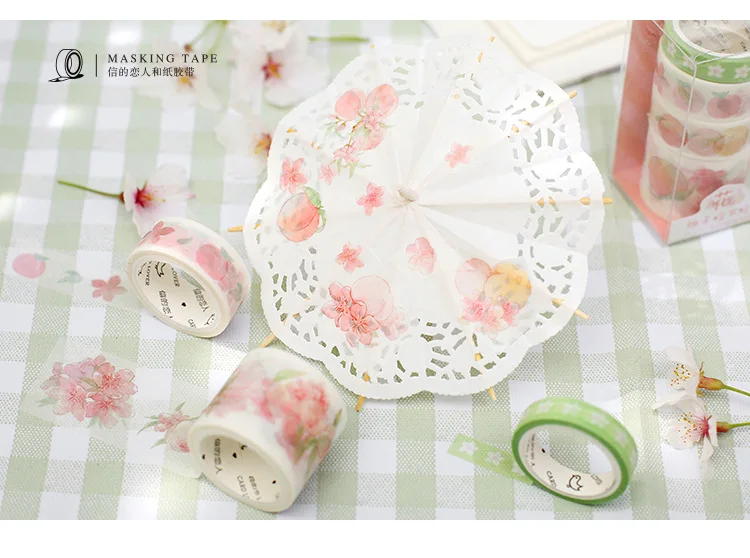 4 рулона/Набор Kawaii Peach серия декоративная клейкая лента васи лента DIY Скрапбукинг маскирующая лента для школы и офиса