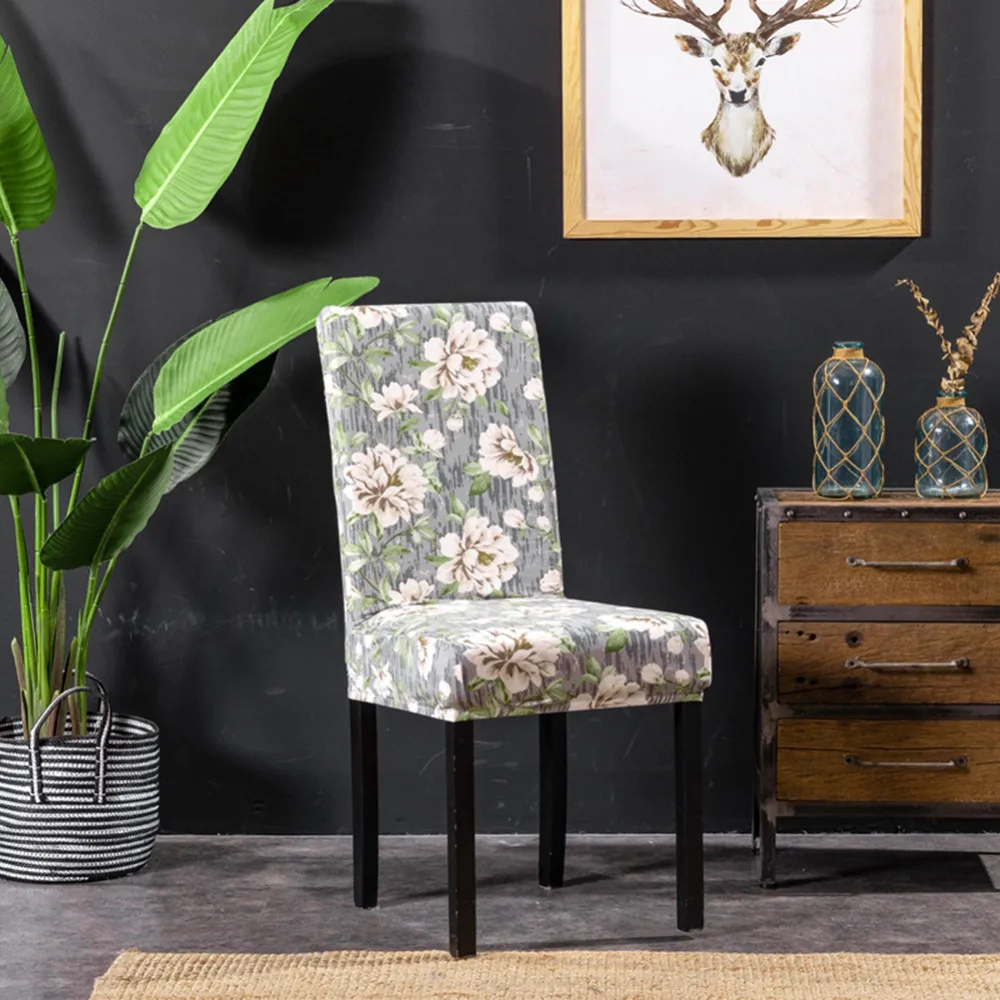 Съемный чехол для обеденного стула с цветочным принтом Эластичный Чехол сидения