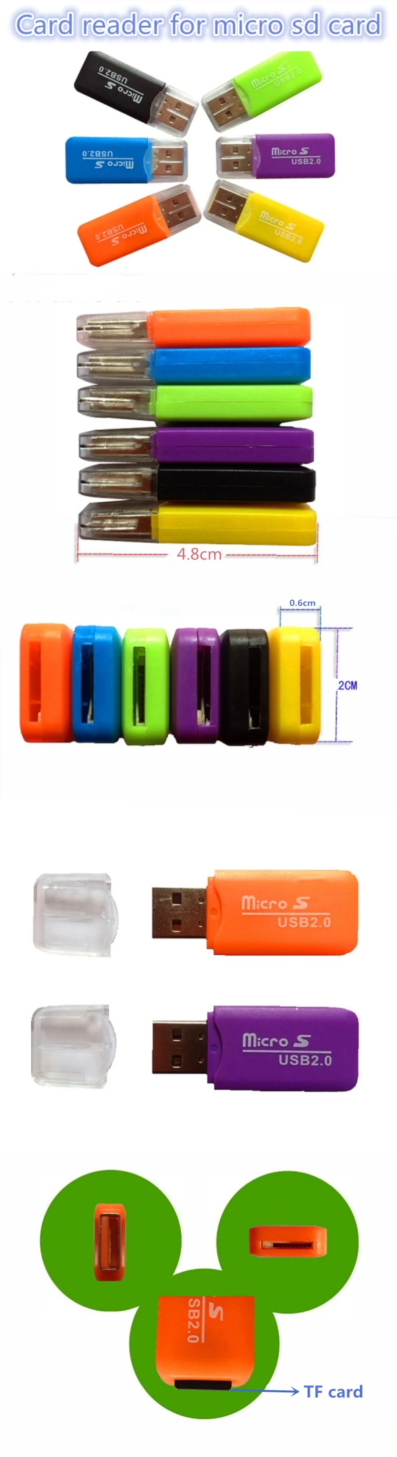 USB 2,0 кард-ридер высокоскоростной USB флэш-накопитель Портативная колонка карта TF кард-ридер Plug and Play цветная карта памяти для ПК