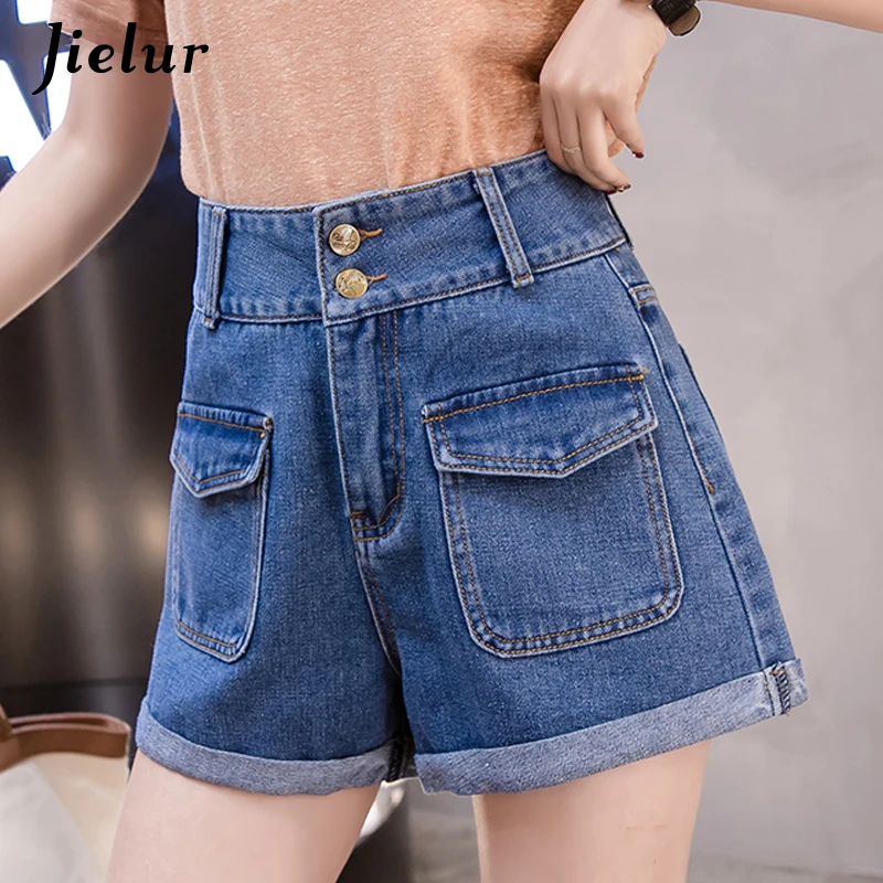 Jielur Pockets Blue Jeans Female Summer 2019 New Plus Size Slim Short Women Simple Vintage S-5XL College Kpop Denim Shorts |