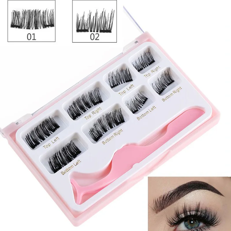 

8 Pcs 3D Magnetic Mink Eyelashes Fake Eye Lashes Hand Made with Tweezers SSwell