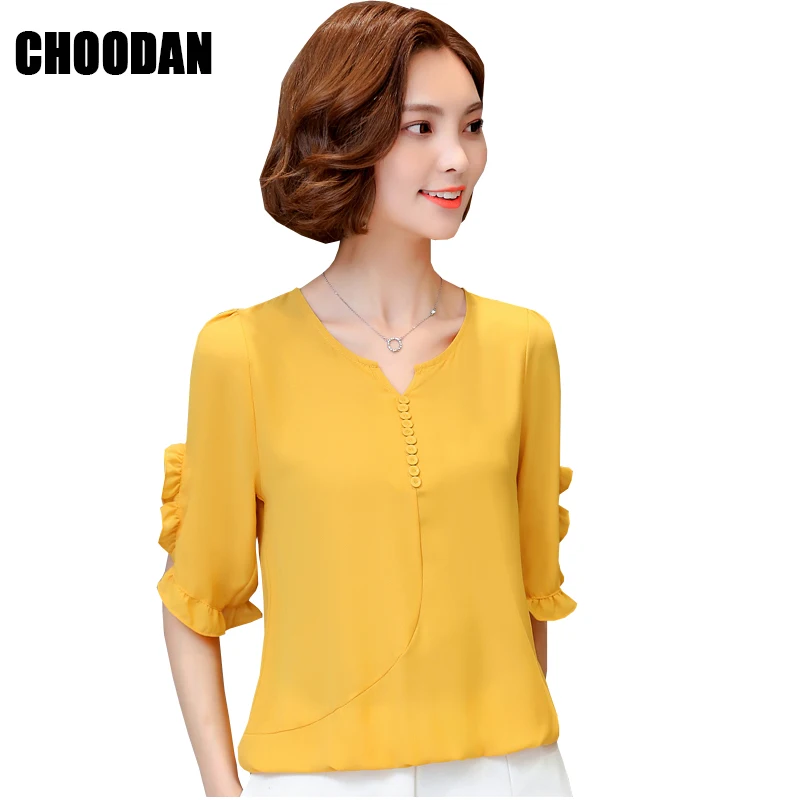 Блузка с рукавами бабочками и рюшами женские топы 2018 Летние шифоновые рубашки в