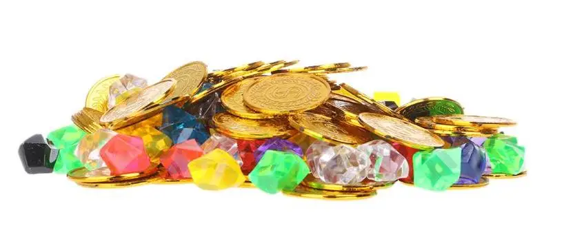 Pirate Toys Gold Coins and Gems Treasure for Party Plastic Acrylic Faux Diamond gift | Дом и сад