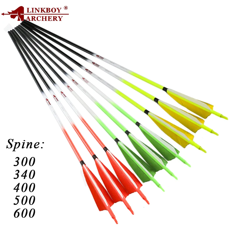 

Linkboy Archery 12PCS Pure Carbon Arrow Shaft 30" 5inch Turkey Feather ID6.2mm Compound Recurve Bow Hunting Arrows & FREE CUT