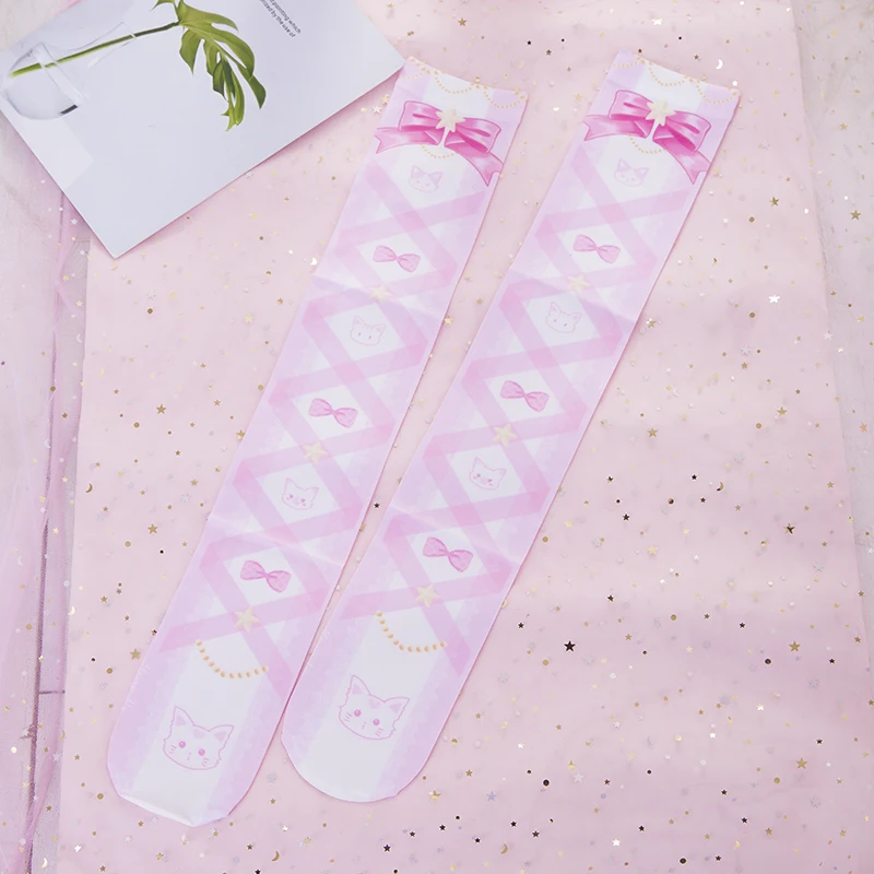 

Summer Original Japanese Sweet Lolita Over The Knee Stockings Cat Bowknot Print Cute Lolita Tight Stockings