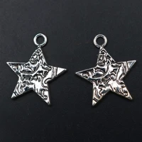 10pcs silver color five pointed star pendants vintage necklace bracelet metal accessories diy charms jewelry crafts making a1061