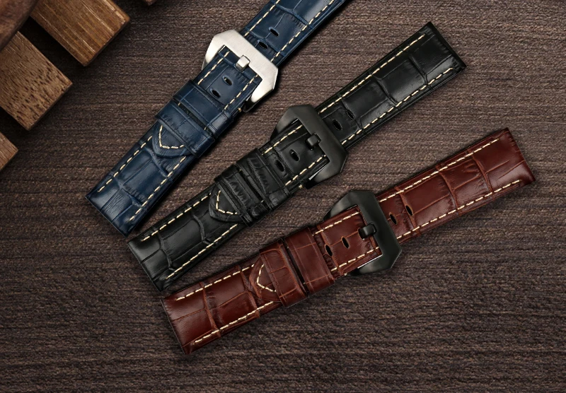 MAIKES 22 24 26 дизайн ремешок для часов черный коричневый синий телячья кожа ремешок для часов аксессуары для часов Ремешок для часов Panerai