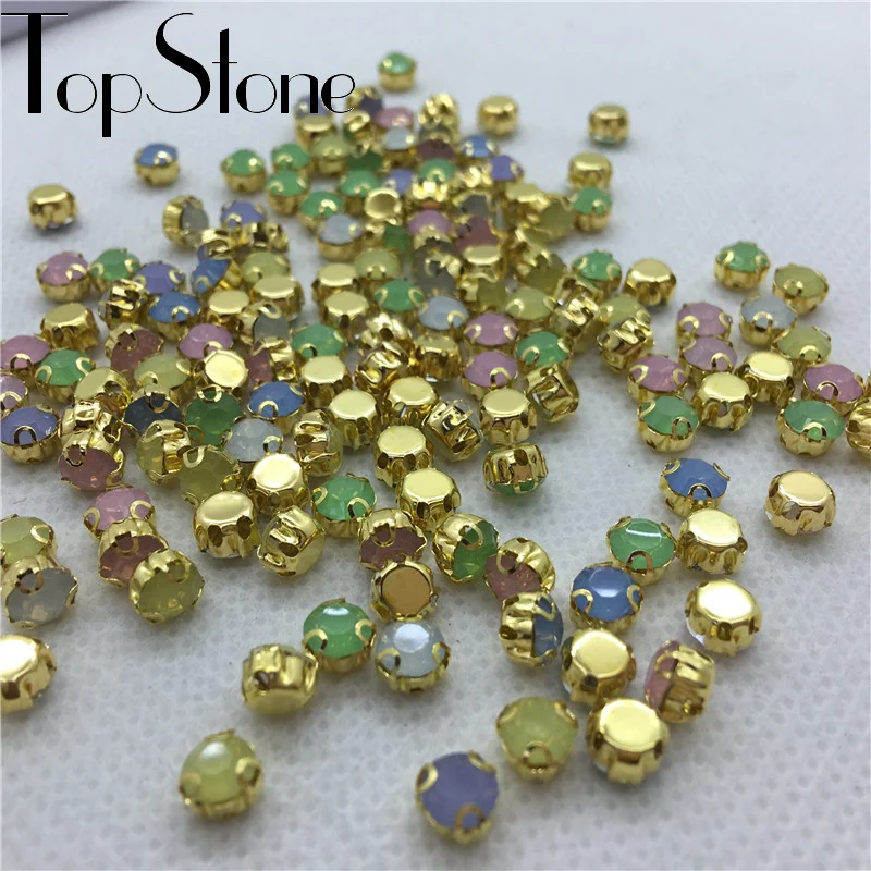 TopStone 5 мм 200 шт. круглая Смола пришить стразы, розовый, белый, зеленый, синий, желтый опал Цвета камень для пришивания в золоте схватка