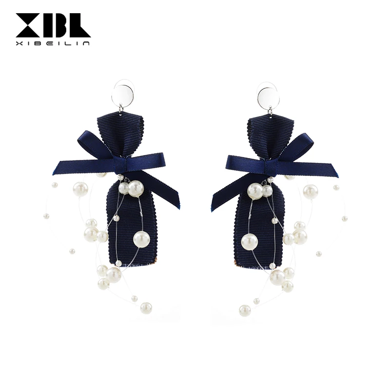 925 Silver Needle Bow Long Paragraph Temperament Imitation Pearl Personality Simple Hipster Pendant Earrings | Украшения и