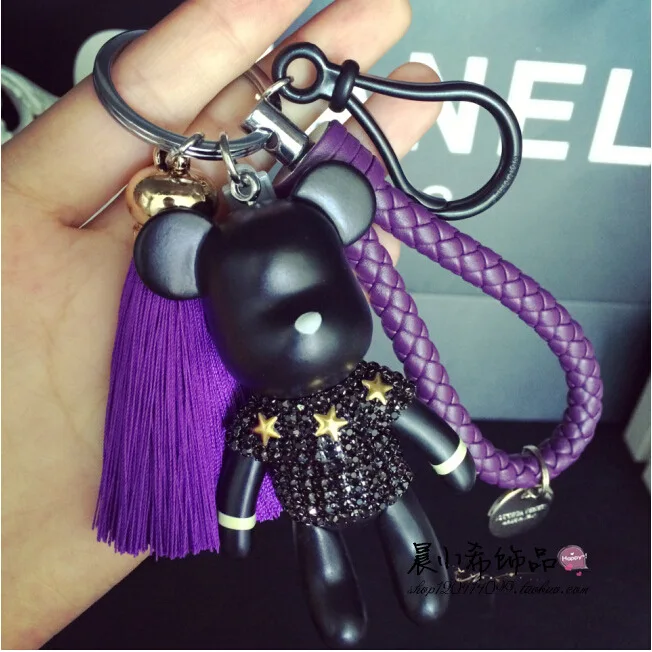 dark purple Хрустальные попский медведь, брелки, пятиконечные в форме звезды, со стразами, угрюмые медведи, брелок для ключей автомобиля, брелок, подвеска - Цвет: dark purple