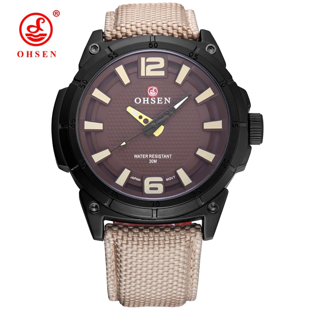 OHSEN Original Luxury Brand Military Army Quartz Watch Men Analog Khaki Canvas Clock Waterproof Wristwatches Relogio Masculino | Наручные