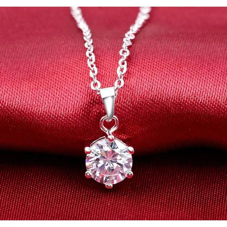 

2pcs Pack trendy round crystal 925 Sterling Silver jewelry set for Wedding earring necklace pendant women jewelry gifts J878