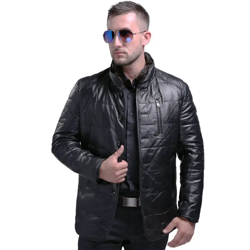 Genuine Leather Down Мужской модный пуховик из натуральной овечьей кожи с норковым меховым воротником, зимнее теплое пальто из натуральной кожи с белым утиным пухом 808 - Цвет: Genuine Leather Down
