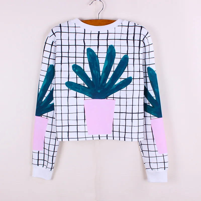 Укороченные свитшоты с принтом кактуса для девочек Прямая поставка повседневная
