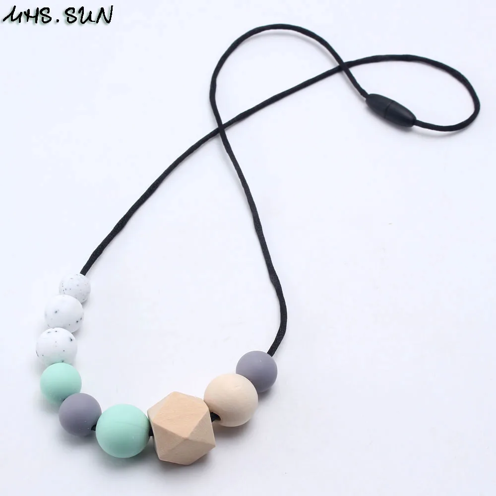 MHS.SUN 5PCS/lot baby silicone teething necklace food grade teether original wood beads for mommy jewelry gift | Украшения и