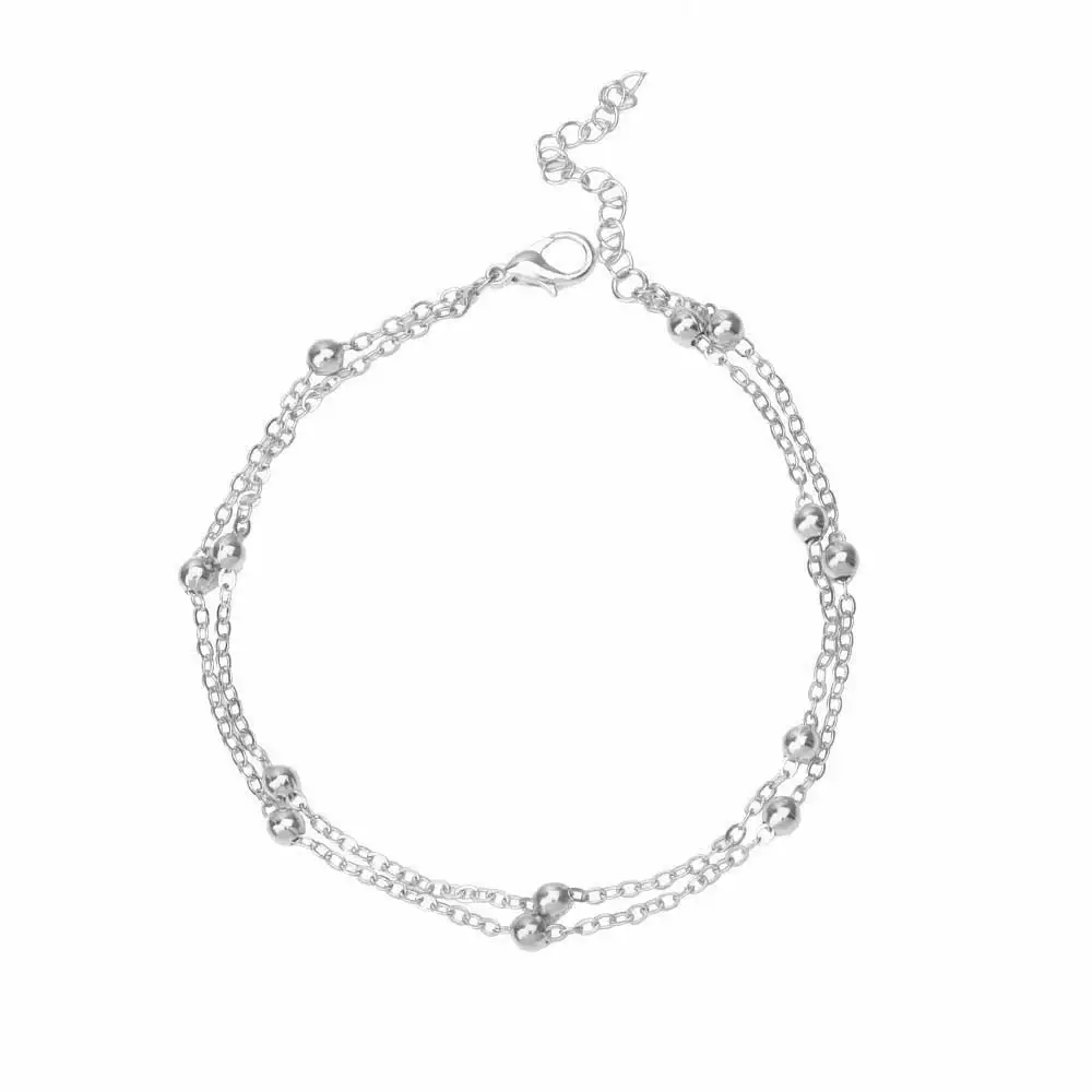 Silver 1 шт. сексуальный Золотой Серебряный браслет на лодыжке Сандалеты пляж двойной связи кисточкой ножные браслеты с цепочкой браслеты лодыжки руки ноги - Окраска металла: Silver