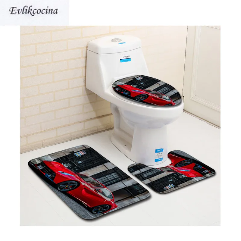 Бесплатная доставка 3 шт. красный гоночный автомобиль Banyo ванная комната ковер