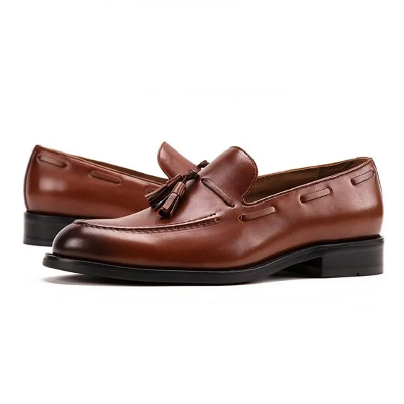 KRUSDAN New Tassel Men Genuine Leather Handmade Slippers Dress Shoes Business Wedding Men's Loafers British Smoking Flats | Обувь