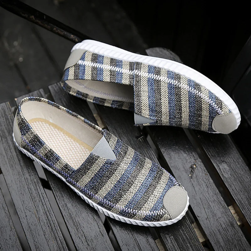Mens Loafers Fashion Handmade Moccasins Soft Canvas shoes Blue Slip On Men's Boat Shoe leisure male lightweight | Обувь