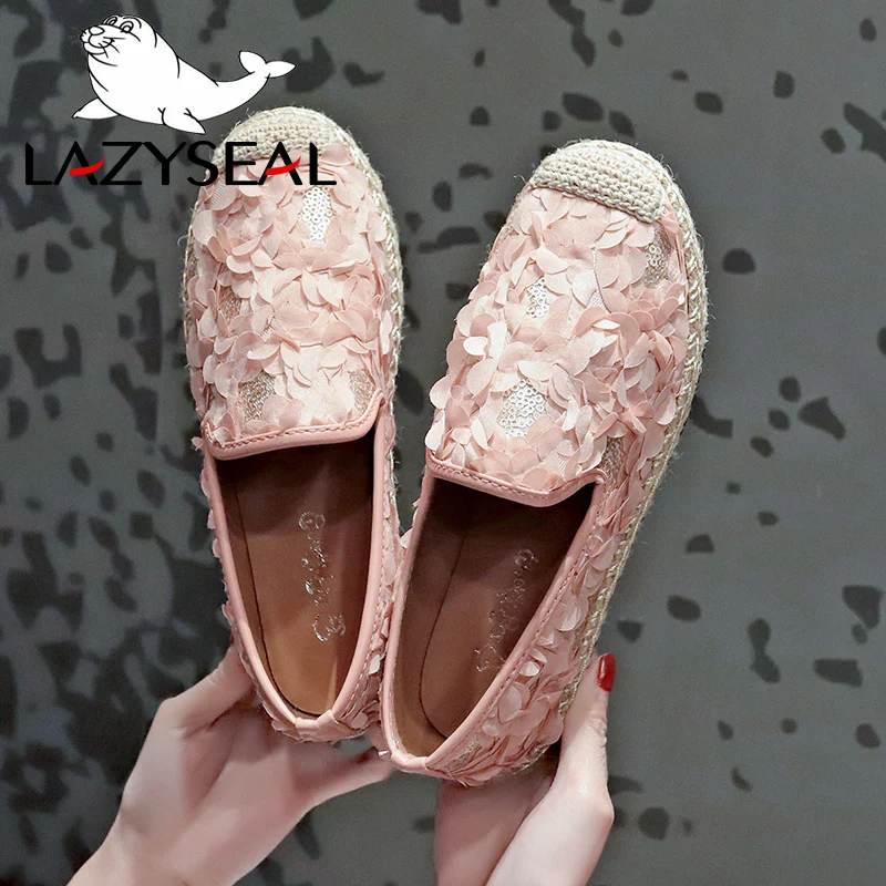 Туфли LazySeal женские с жемчугом лоферы плоская подошва без каблука Мокасины шнурок