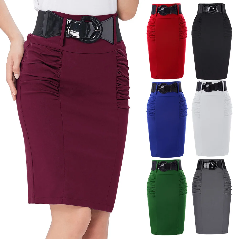 Женская юбка-карандаш с присборенной отделкой KK однотонная плиссированная