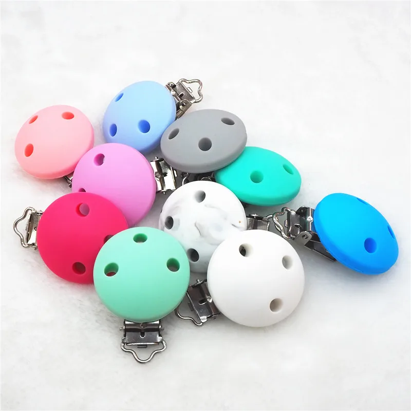 Chenkai 10pcs BPA Free Silicone Round Clips DIY Baby Teether Pacifier Dummy Montessori Sensory Jewelry Holder Chain Toy Clips