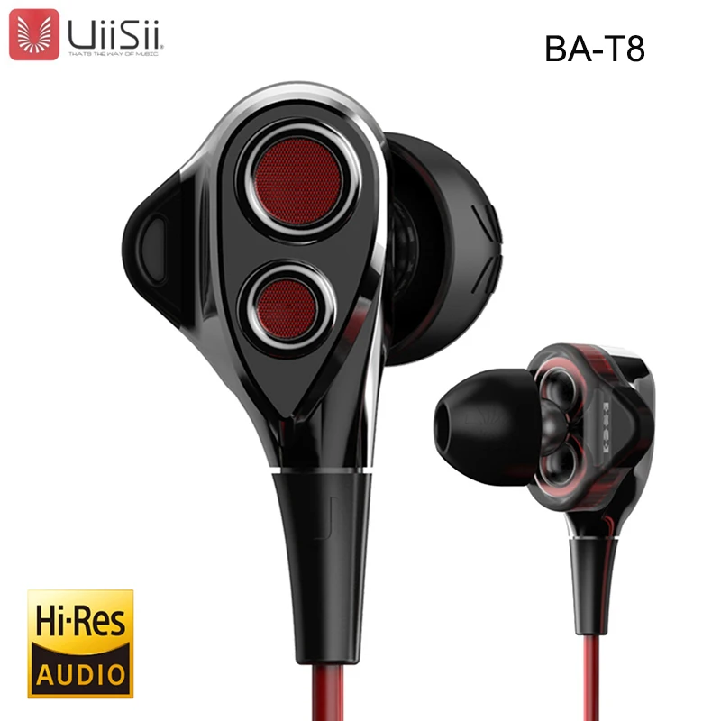 UiiSii BA T8 Hi Fi наушники вкладыши двойной Dynamaic Музыка с шумоподавлением проводные