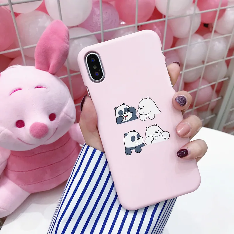 Pink Милый ребенок панда Медведь шаблон чехол для iPhone X 8 8Plus XR XS Max розовый чехол для телефона твердый пластиковый чехол на заднюю панель для iPhone 6 6S 7 Plus - Цвет: Pink