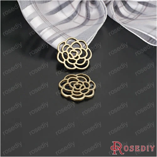 (26802) 30 шт. 15 16 мм Champagne gold Цвет покрытием сплава цветок розы Подвески Diy ювелирных