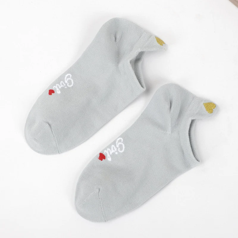 gray Корейские кавайные летние одноцветные Милые Носки с рисунком Love, Женские Повседневные Носки ярких цветов, Короткие хлопковые эластичные носки-башмачки - Цвет: gray