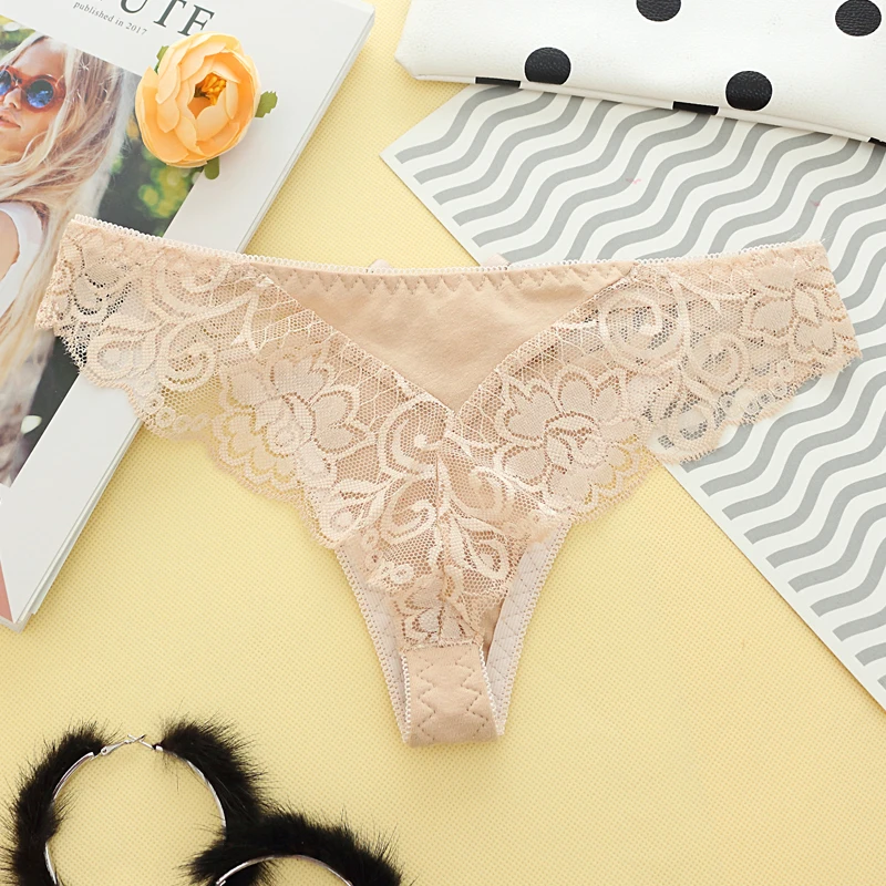 Сексуальные женские трусики бесшовные кружевные прозрачные стринги с V образным