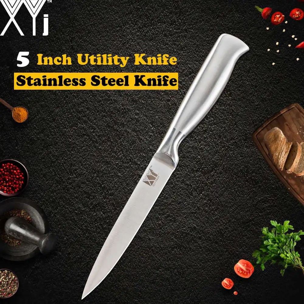 Utility XYj точилка для ножей из нержавеющей стали, нож для очистки овощей Santoku, кухонный нож шеф-повара для нарезки хлеба, 8 дюймов, Держатель ножей, 8 шт, наборы для приготовления пищи - Цвет: Utility