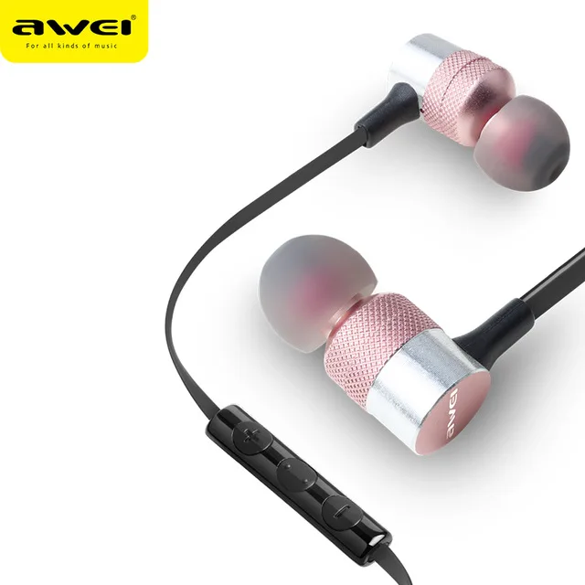 Rose gold Awei ES-20TY Бас Звук Наушники-вкладыши спортивные металлические наушники для Xiaomi iPhone samsung гарнитура fone de ouvido auriculares - Цвет: Rose gold