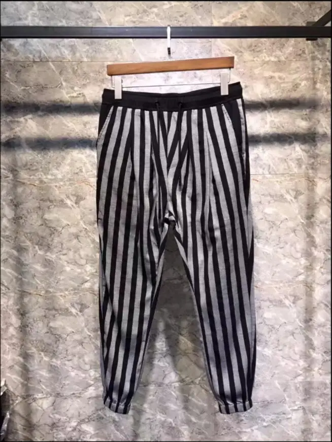 

S-3xl Tide Men's Summer Breathable Thin Section Korean Slim Striped Beam Feet Casual Pants Youth Loose Harem Pants Costumes