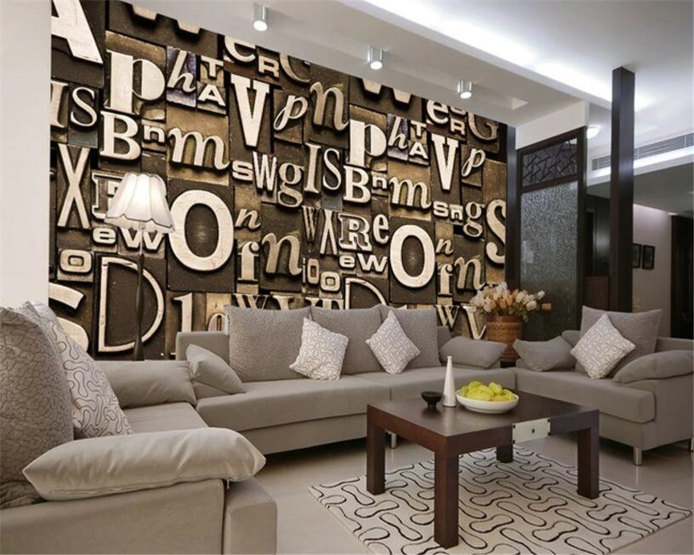 beibehang Hotel Cafe Background Decorative Wallpaper Retro Style English Letter Relief Living Room TV Wall mural 3D - купить по