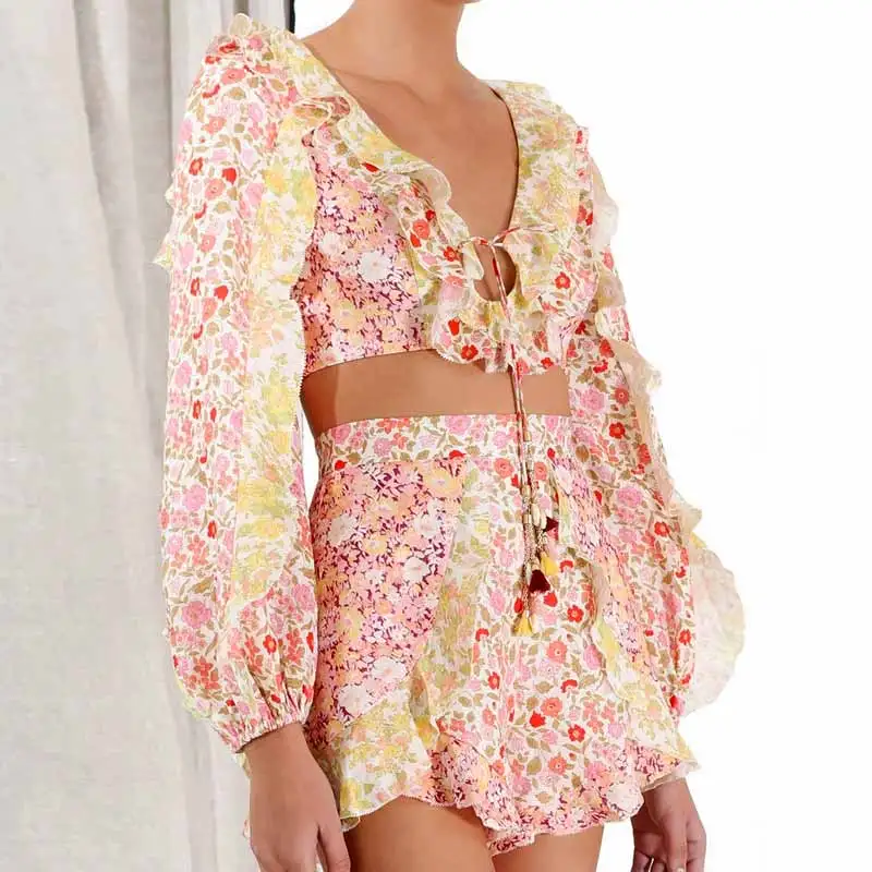 Богемный Вдохновленный с оборкой комплект из 2 предметов летнее платье цветочным
