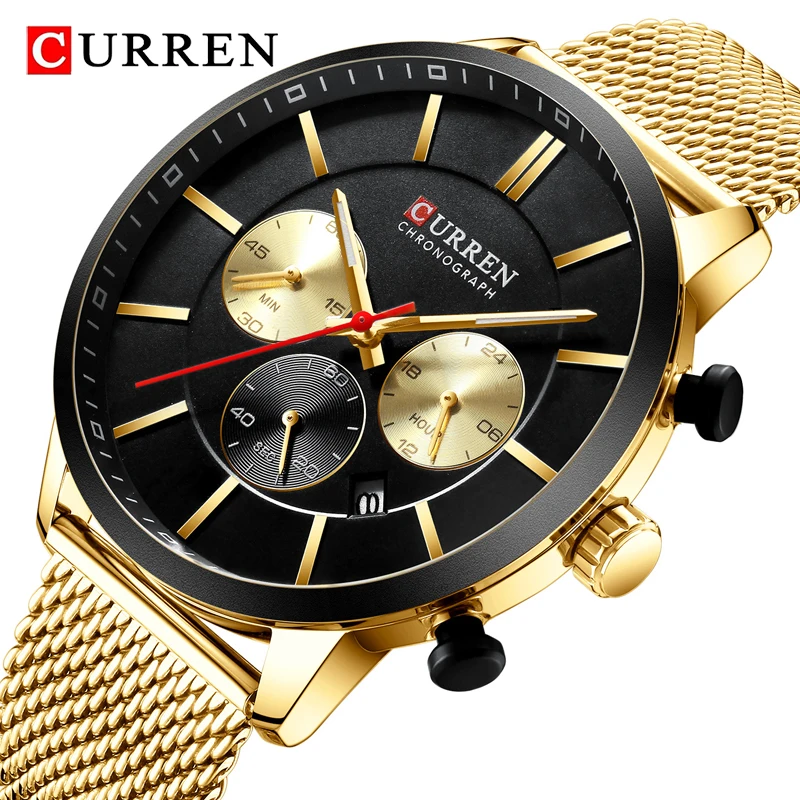 

CURREN Mens Watches Fashion Stainless Steel Quartz Sport Wrist Watch Men Luxury Chronograph Military Waterproof Wristwatch Clock