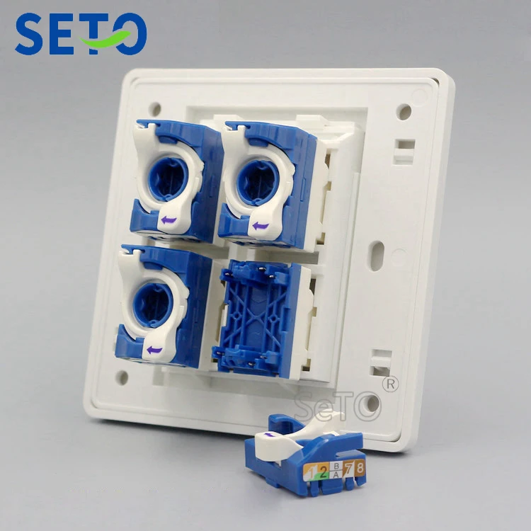 SeTo 86 Type Four Ports Rotate Gigabit Network RJ45 Cat6 Wall Plate Socket Keystone Faceplate | Обустройство дома