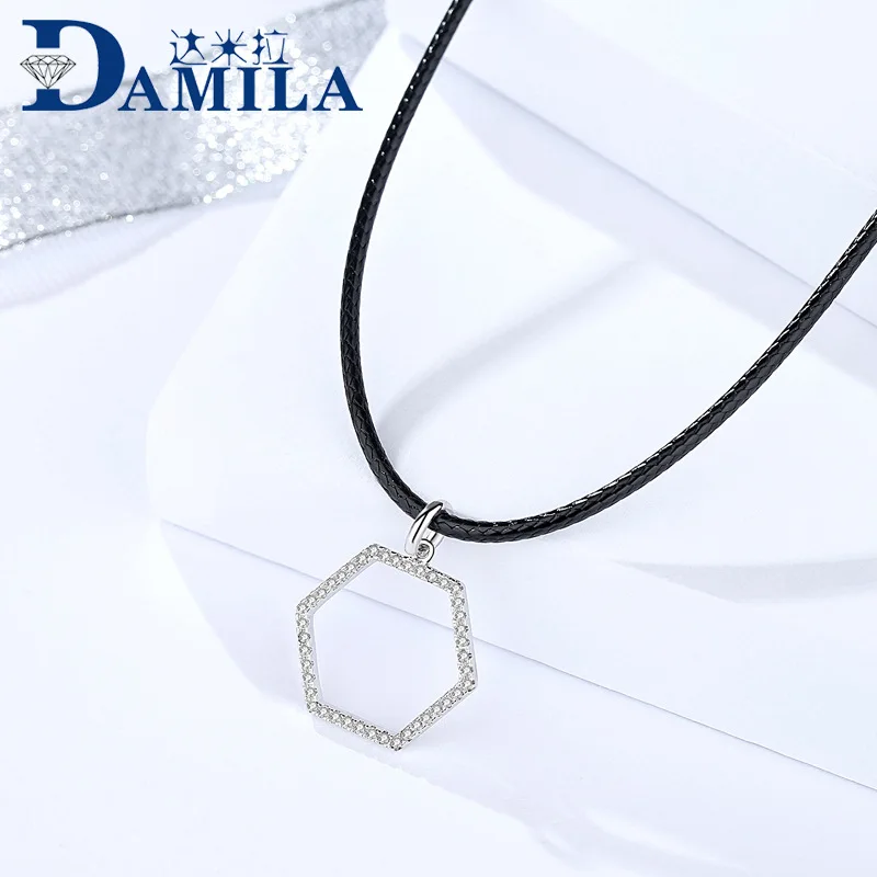 

Geometric triangle square 925 Sterling Silver necklace For Women Rhodium plated cz silver choker jewelry necklaces for lover