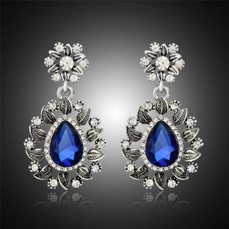 Женские винтажные серьги Ajojewel синие капли с кристаллами стразы