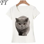 Милая футболка в британском стиле с коротким рукавом и изображением кошки, летняя женская футболка в подарок подруге, футболка с принтом фелины, топы в стиле Харадзюку, забавная женская футболка