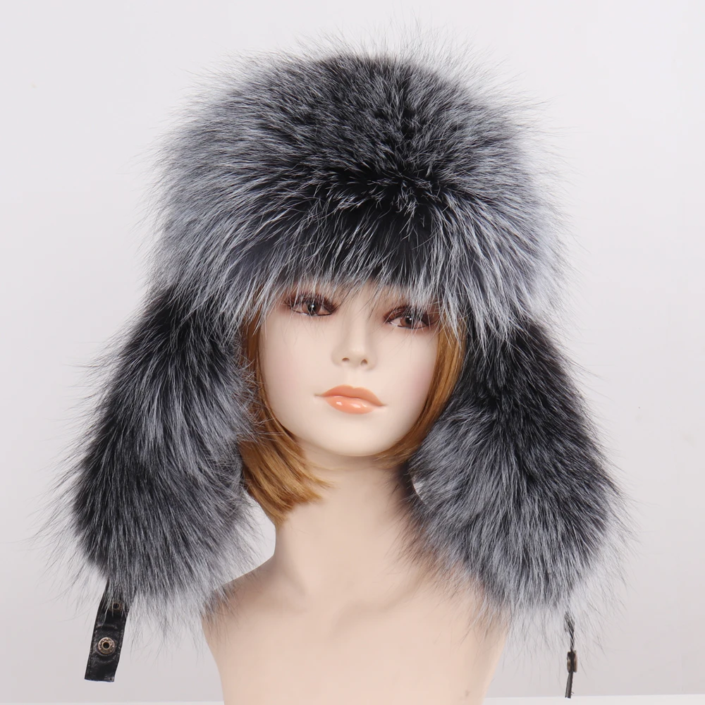 

New Style Winter Genuine Real Fox Fur Hat Unisex 100% Natural Real Leather Cap Casual Warm Soft Russia Real Fox Fur Bomber Caps