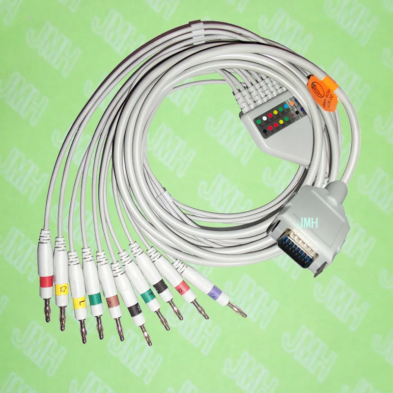 

Compatible with Fukuda,Customed,Bosch EKG 10 lead,One-piece ECG cable and leadwires,15PIN,4.0 Banana,IEC or AHA.